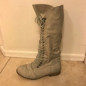 Nude lace-up knee-high boots